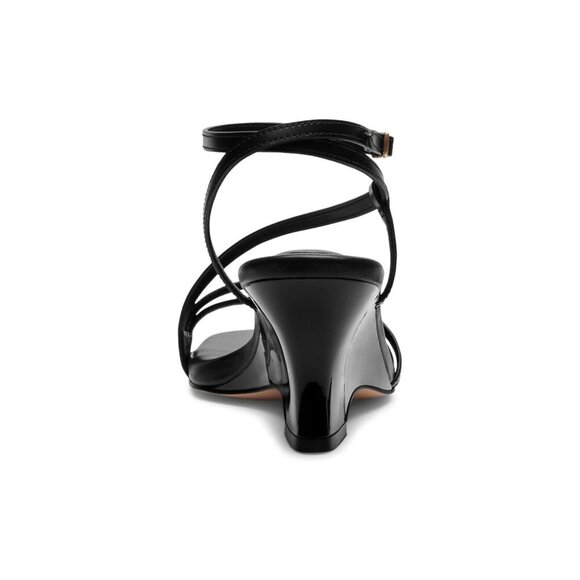 Coach Cait Sandals Women's Size 9 Black Leather Wedge Heel Ankle Wrap Buckle - Picture 3 of 4